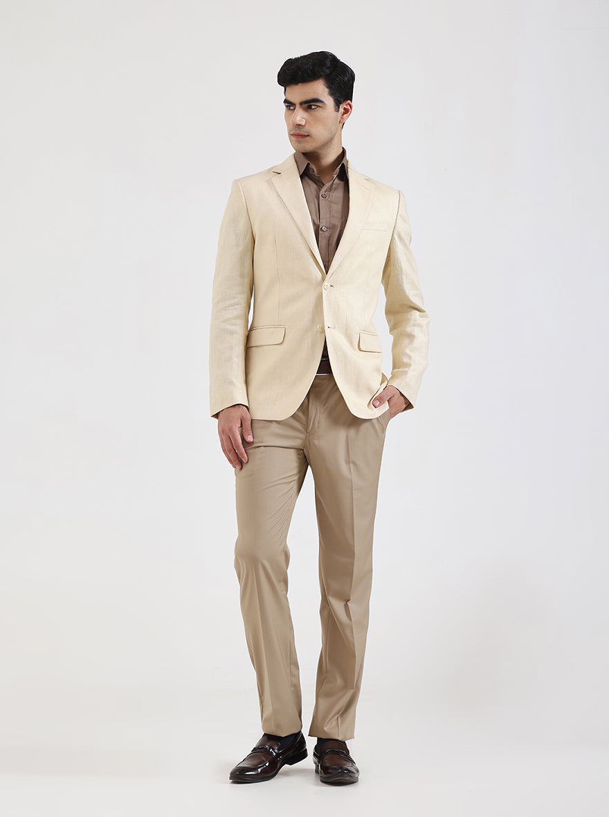 Cream Solid Regular Fit Blazer | JB Studio