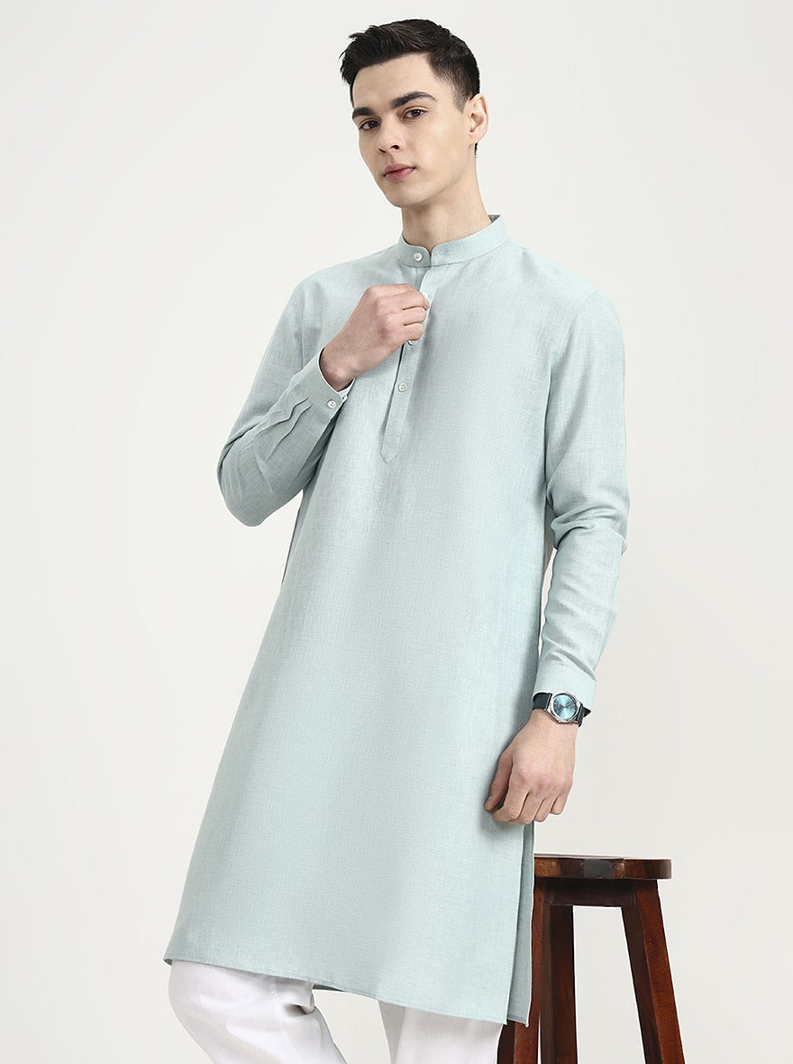 Sea Green Solid Modi Kurta | JadeBlue