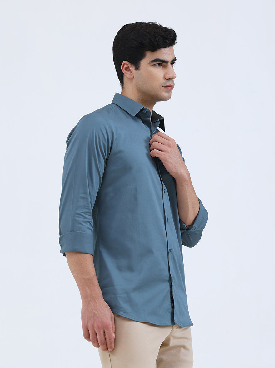 Green Solid Slim Fit Casual Shirt | JadeBlue