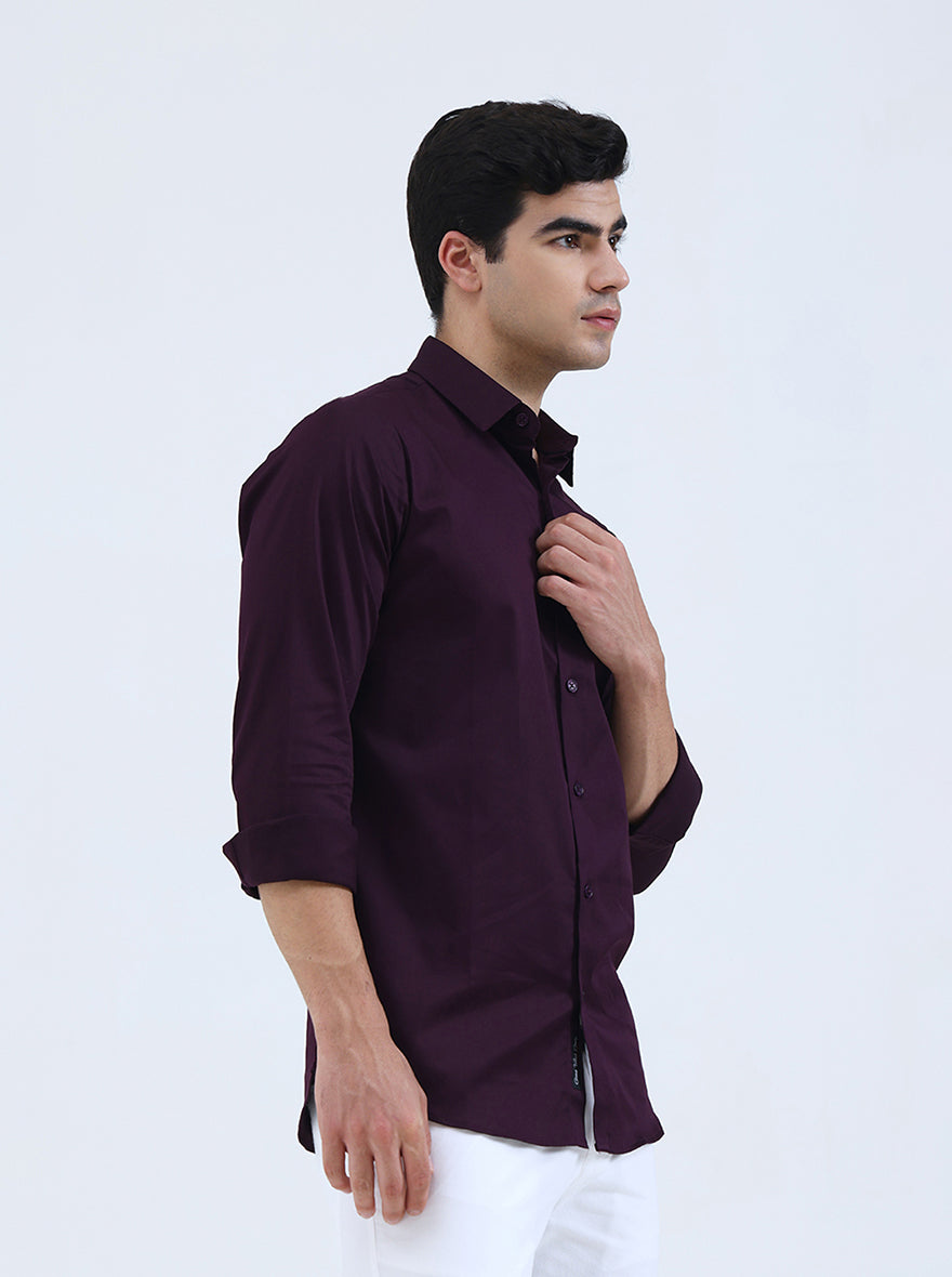 Dark Purple Solid Slim Fit Casual Shirt | JadeBlue