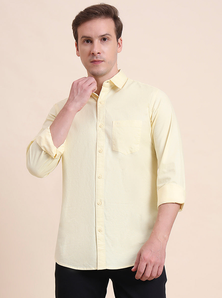 Yellow Solid Slim Fit Casual Shirt | JadeBlue