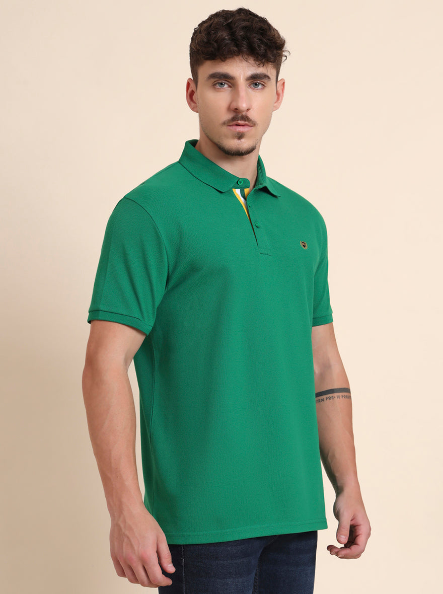 Fern Green Solid Slim Fit Polo T-Shirt | JadeBlue