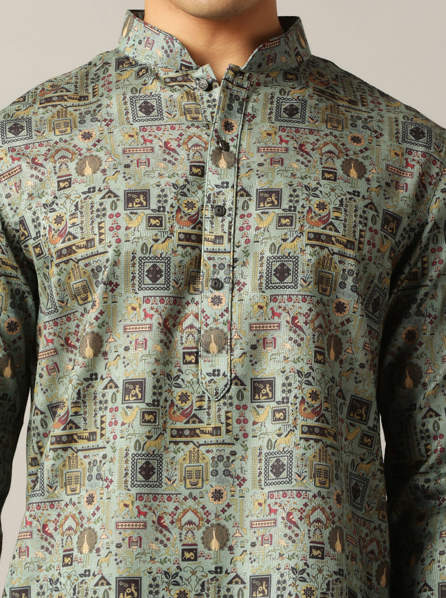 Dusty Green Printed Kurta | The Kurta Company