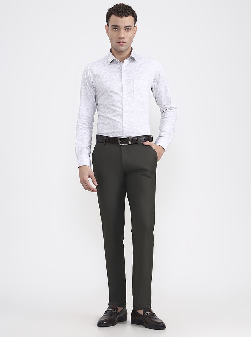Olive Green Solid Slim Fit Club Wear Trouser | Wyre