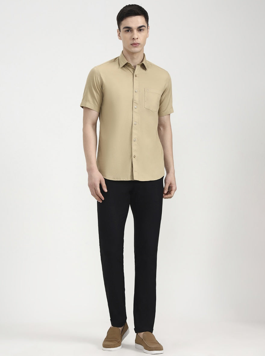 Beige Solid Smart Fit Semi Casual Shirt | Greenfibre