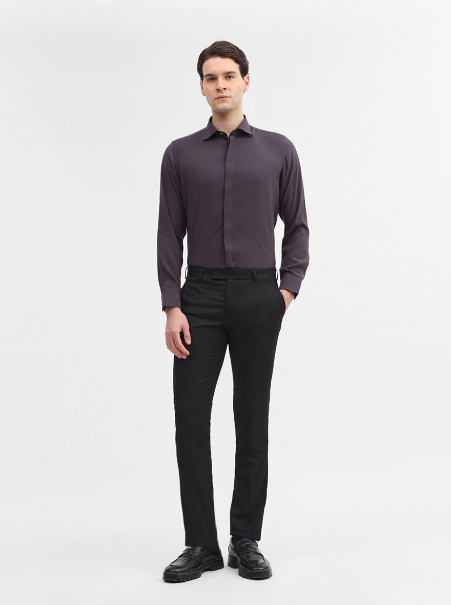Black Solid Super Slim Fit Formal Trouser | JadeBlue Youth
