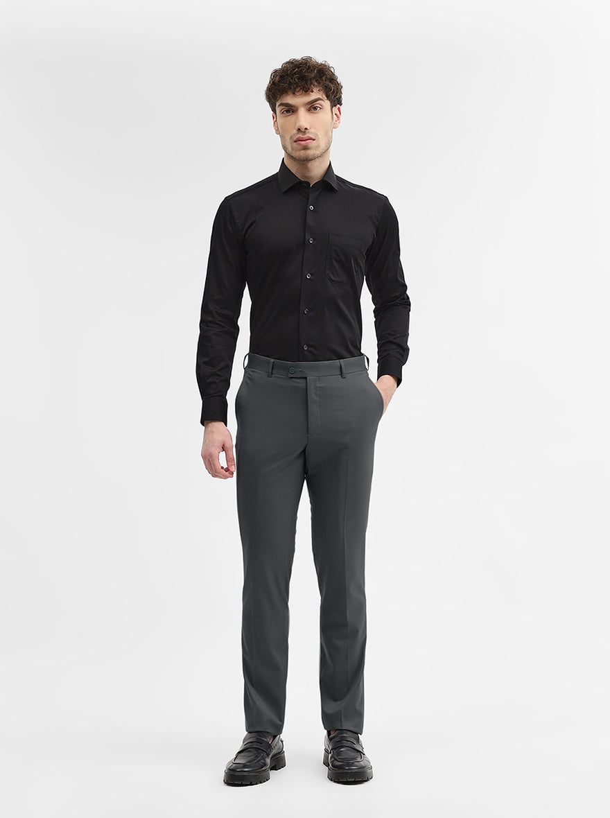 Dark Grey Solid Slim Fit Formal Trouser | JadeBlue Super Luxe