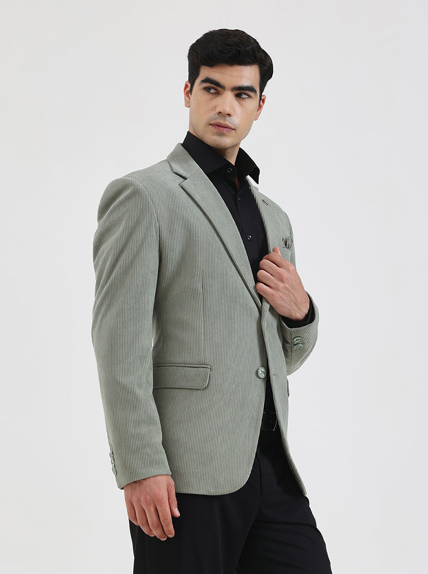 Pista Green Striped Regular Fit Blazer | Wyre