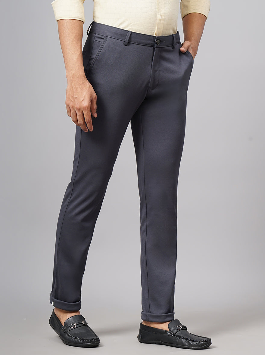 Dark Grey Solid Slim Fit Club Wear Trouser | JB Studio