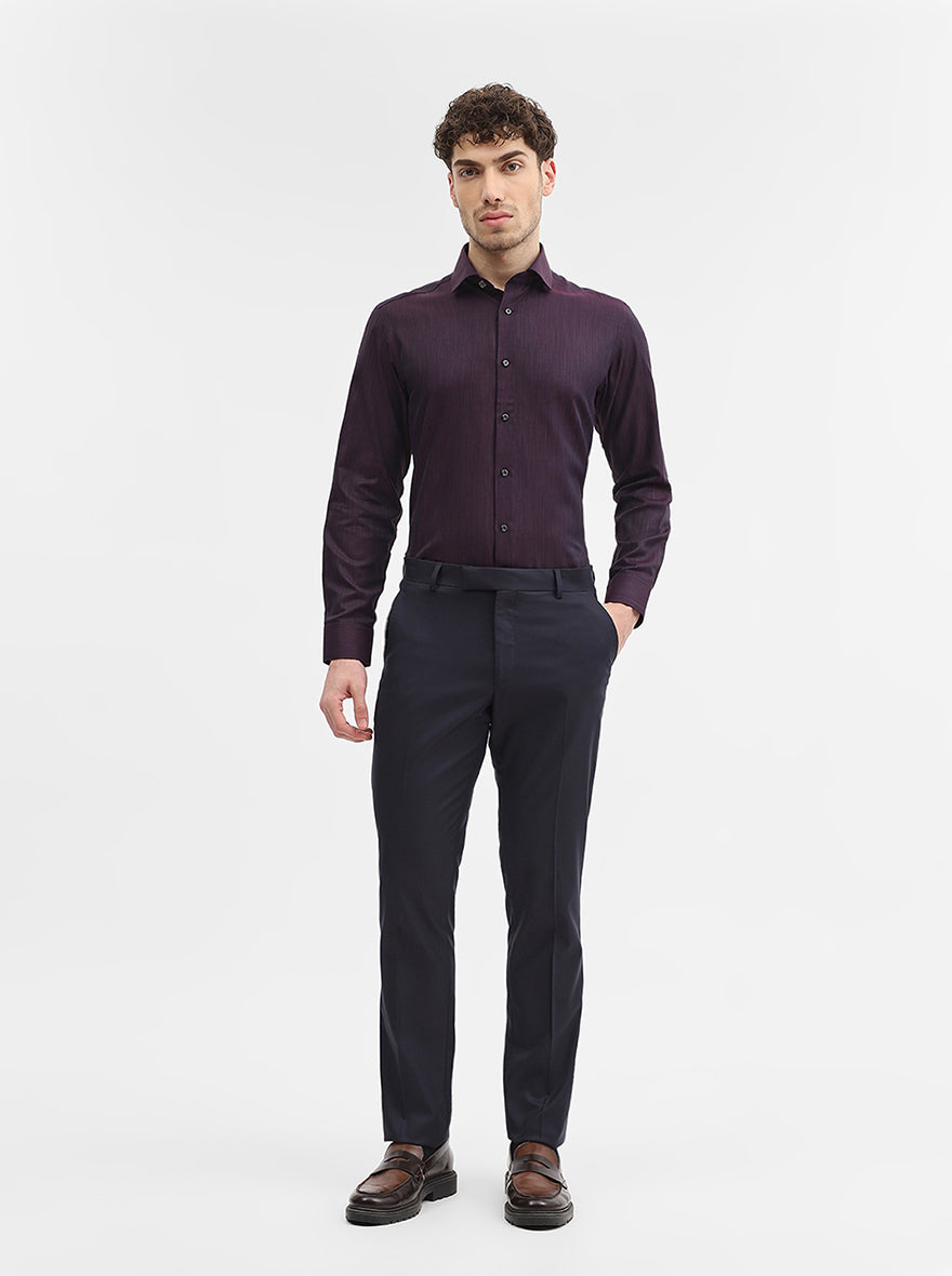 Navy Blue Solid Super Slim Fit Formal Trouser | Greenfibre