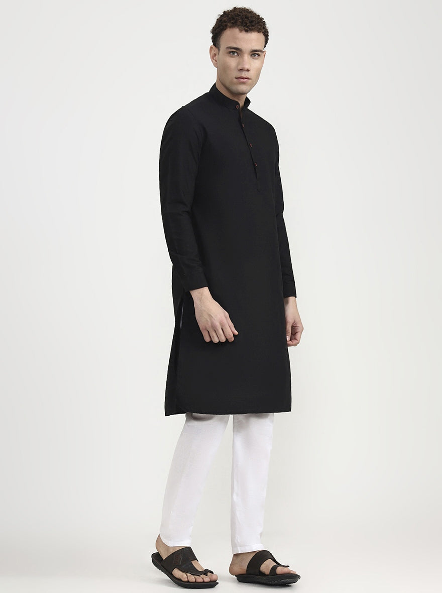 Black Solid Modi Kurta | JadeBlue