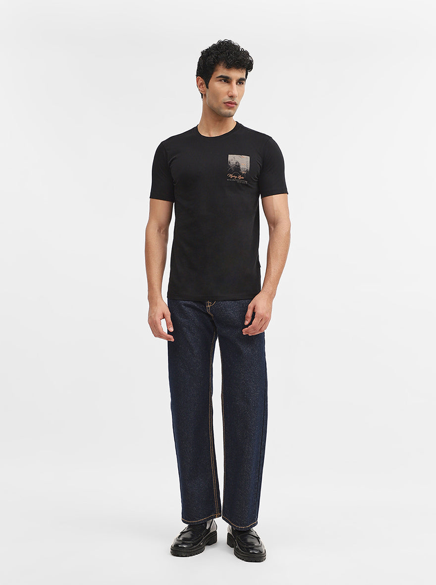 Black Printed Slim Fit T-Shirt | Greenfibre