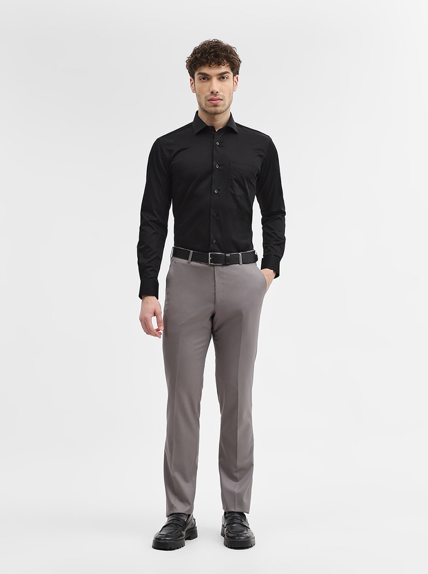 Light Grey Solid Slim Fit Formal Trouser | JadeBlue Super Luxe