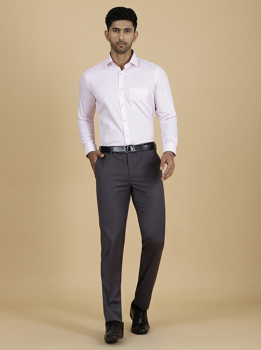 Grey Solid Slim Fit Formal Trouser | Metal