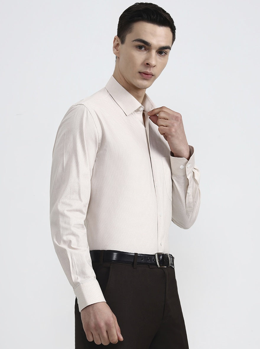 Fawn Solid Regular Fit Formal Shirt | JadeBlue