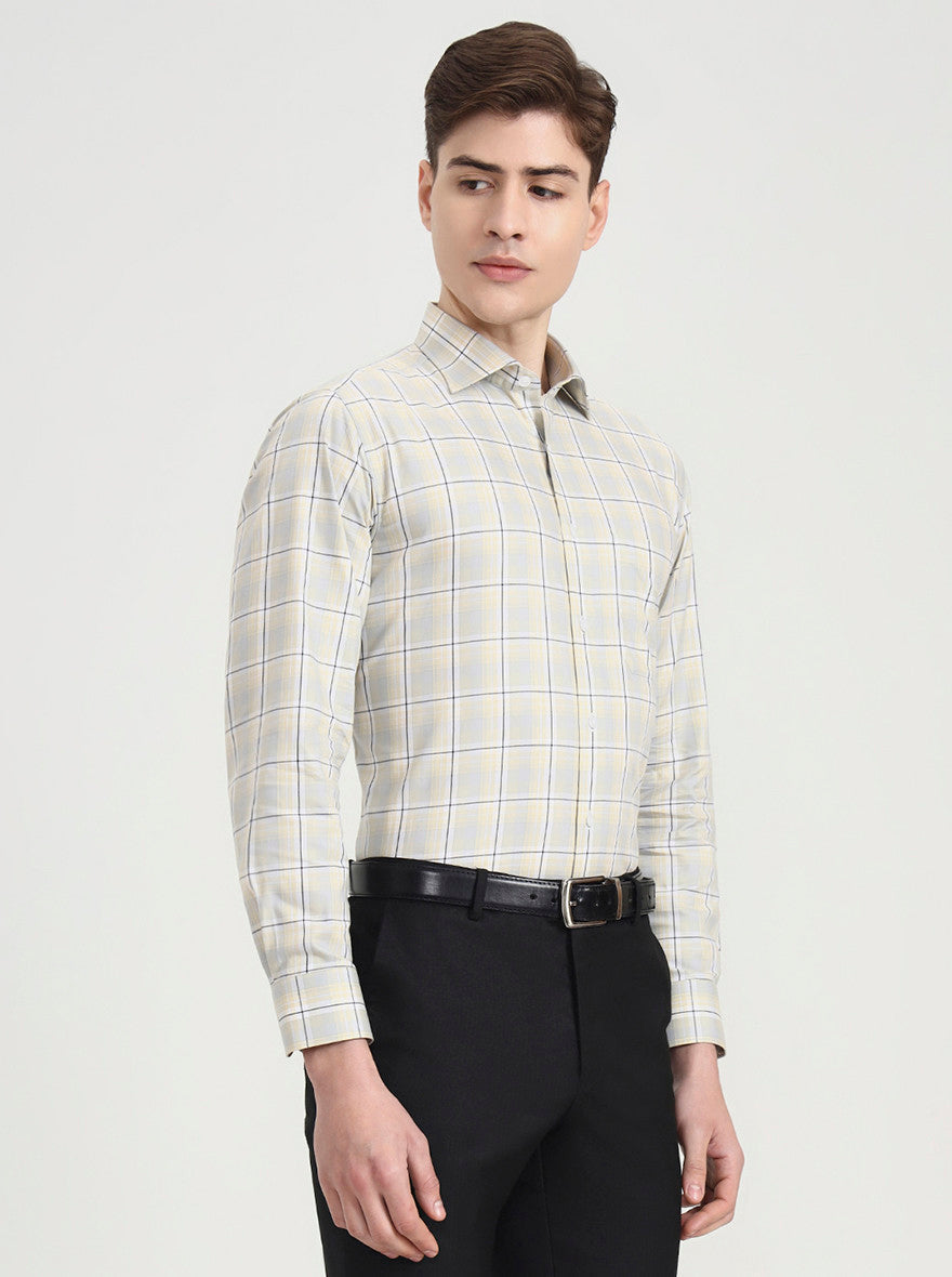 Yellow & Blue Checked Slim Fit Formal Shirt | Metal