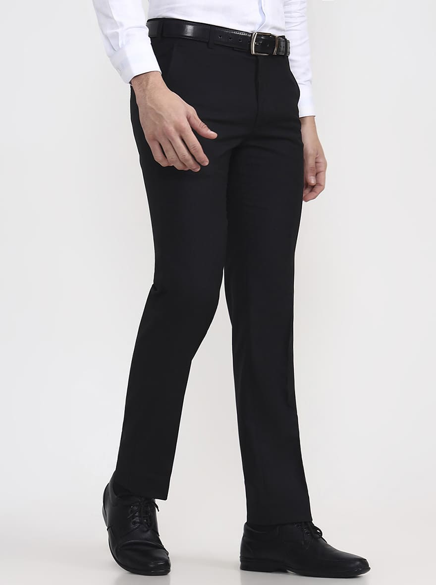 Black Solid Slim Fit Formal Trouser | JadeBlue Super Luxe