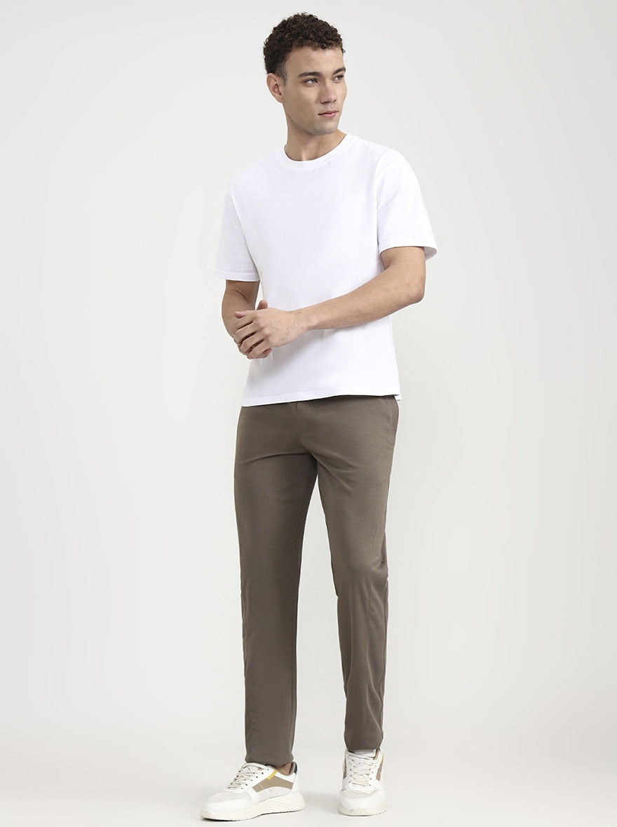 Brown Solid Slim Fit Track Pant | JadeBlue