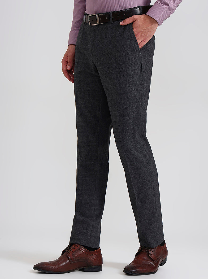Grey Checked Slim Fit Formal Trouser | JadeBlue Youth