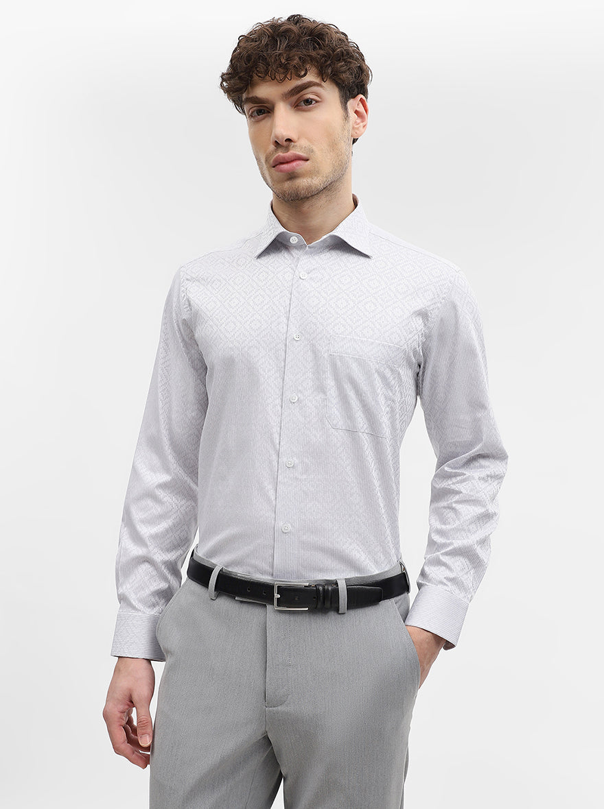 Grey Jacquard Slim Fit Formal Shirt | Metal