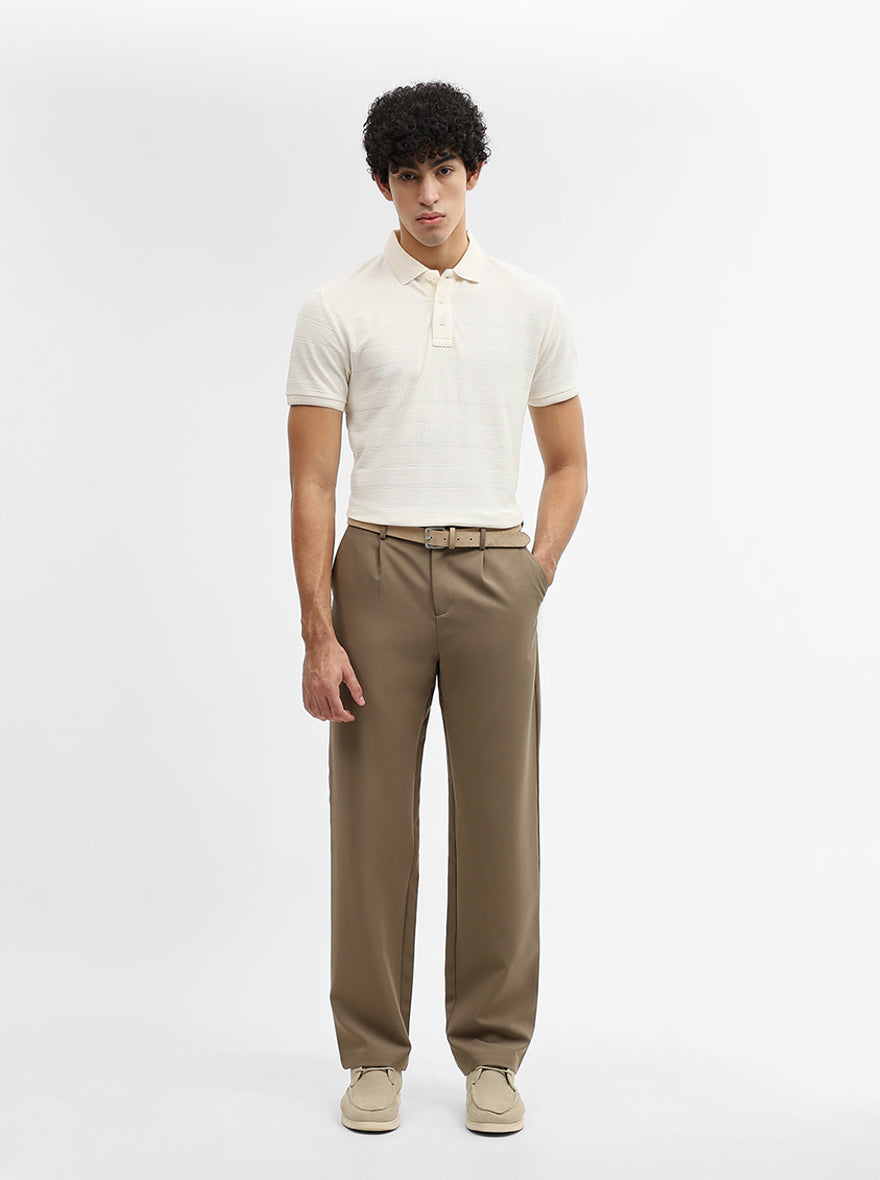 Off White Jacquard Slim Fit Polo T-Shirt | JadeBlue