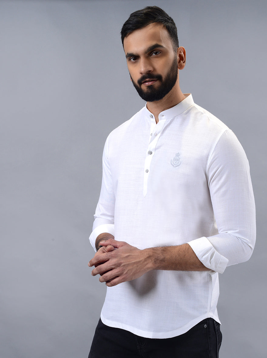 White Solid Slim Fit Party Wear Kurta | Wyre