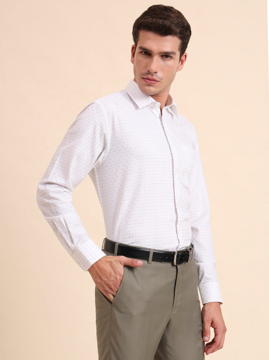 White & Brown Checked Regular Fit Formal Shirt | JadeBlue