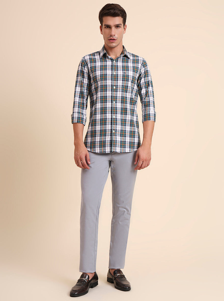 Blue Solid Uno Fit Casual Trouser | JadeBlue