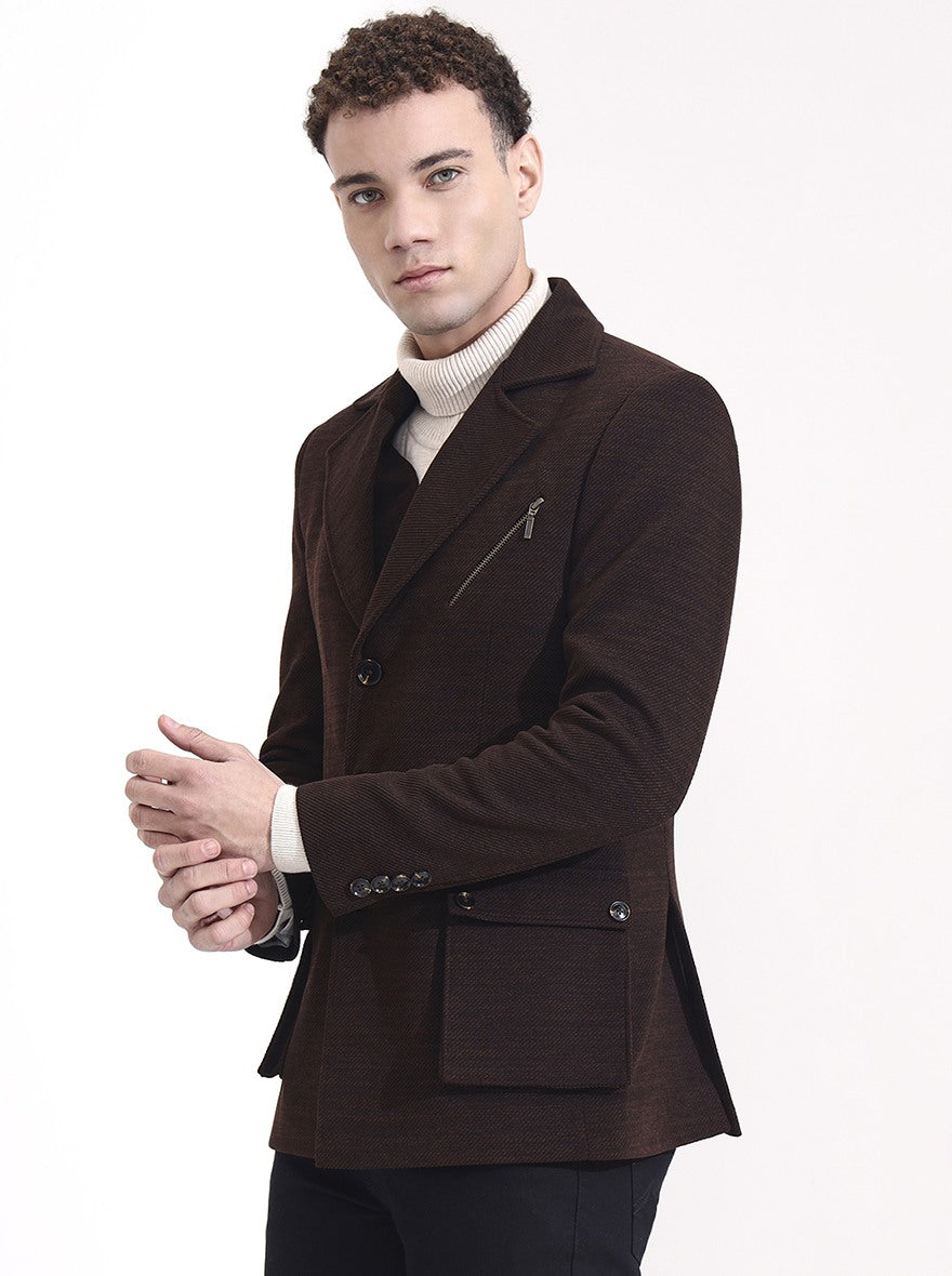 Brown Solid Regular Fit Blazer | Wyre