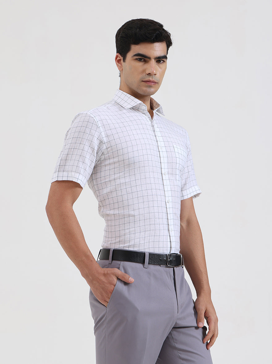 White & Grey Checked Regular Fit Formal Shirt | JadeBlue
