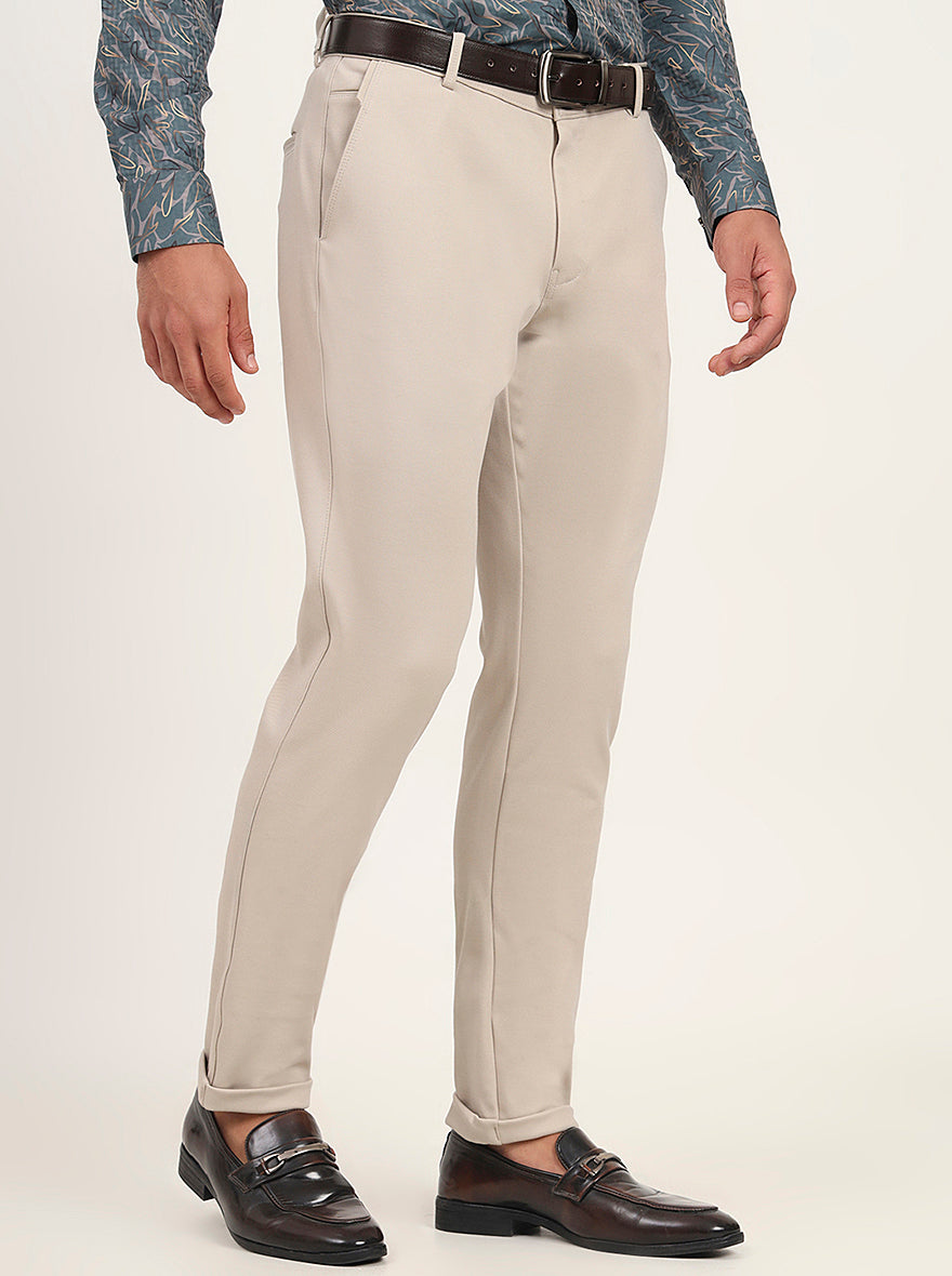 Beige Solid Slim Fit Club Wear Trouser | JB Studio