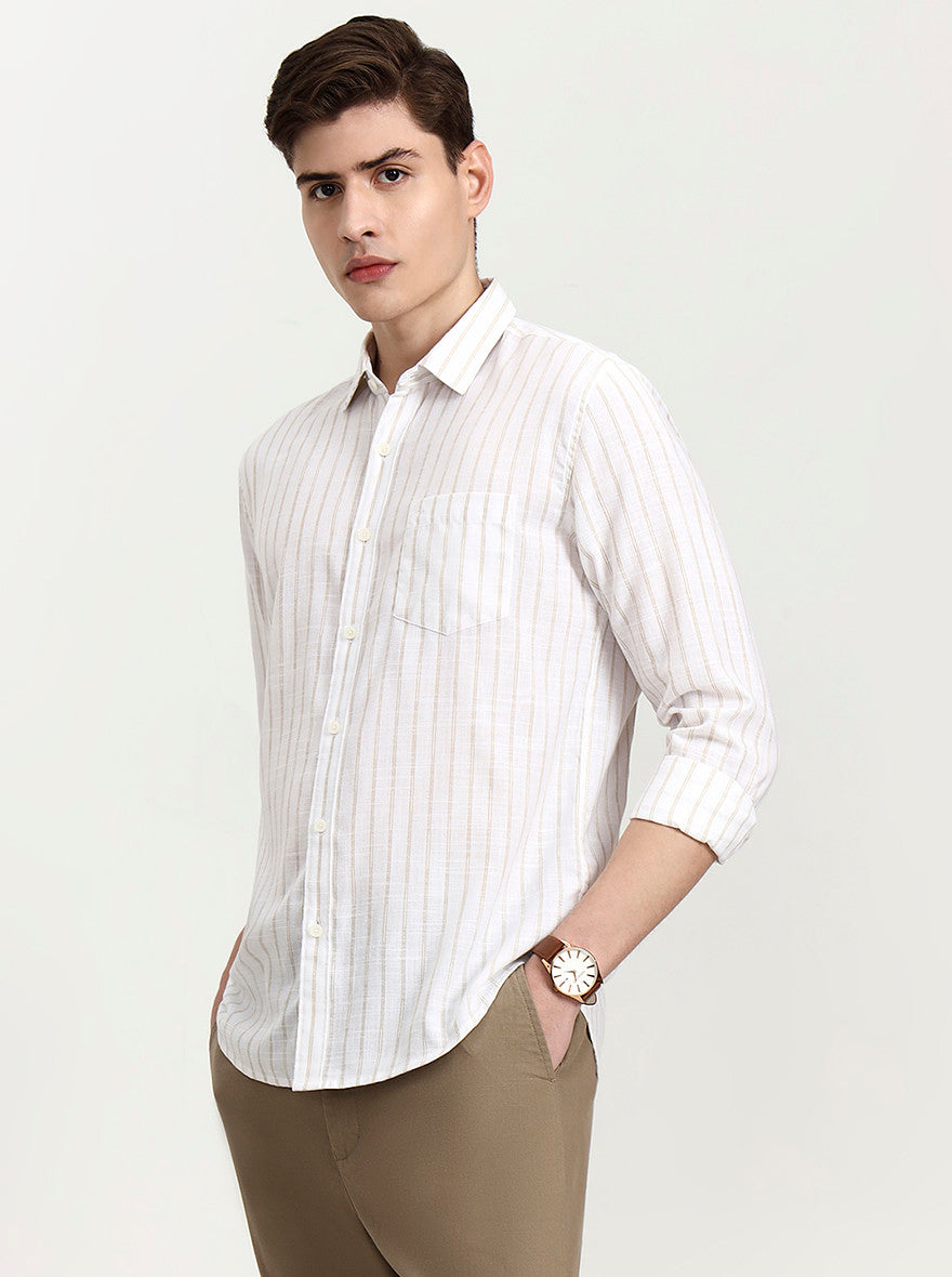 White Striped Slim Fit Casual Shirt | JadeBlue