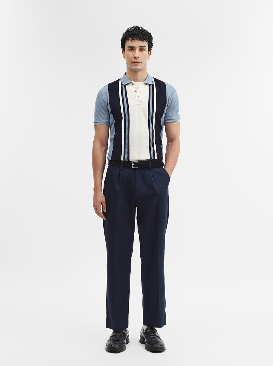 Blue & White Striped Slim Fit Polo T-Shirt | JadeBlue