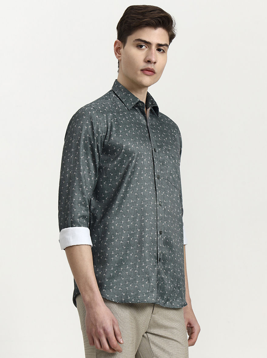 Green Printed Smart Fit Semi Casual Shirt | Greenfibre