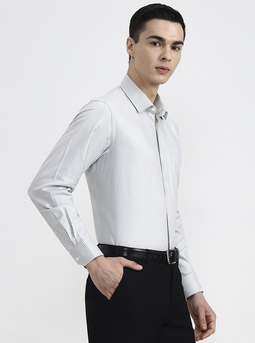White & Green Checked Regular Fit Formal Shirt | JadeBlue