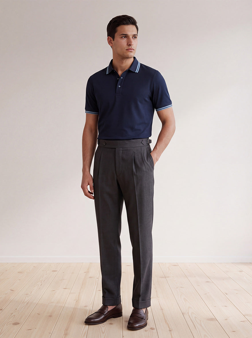 Grey Solid Tailored Fit Formal Trouser | Wyre