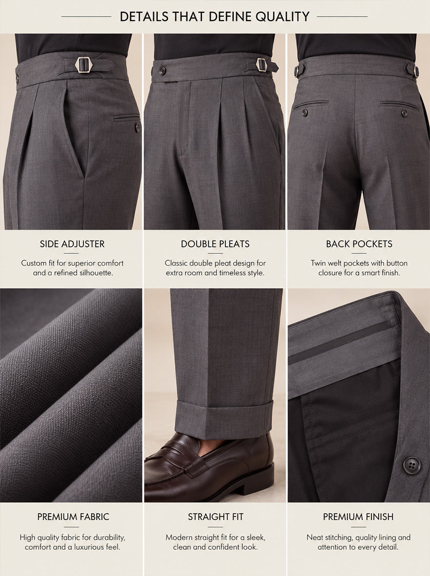 Grey Solid Tailored Fit Formal Trouser | Wyre