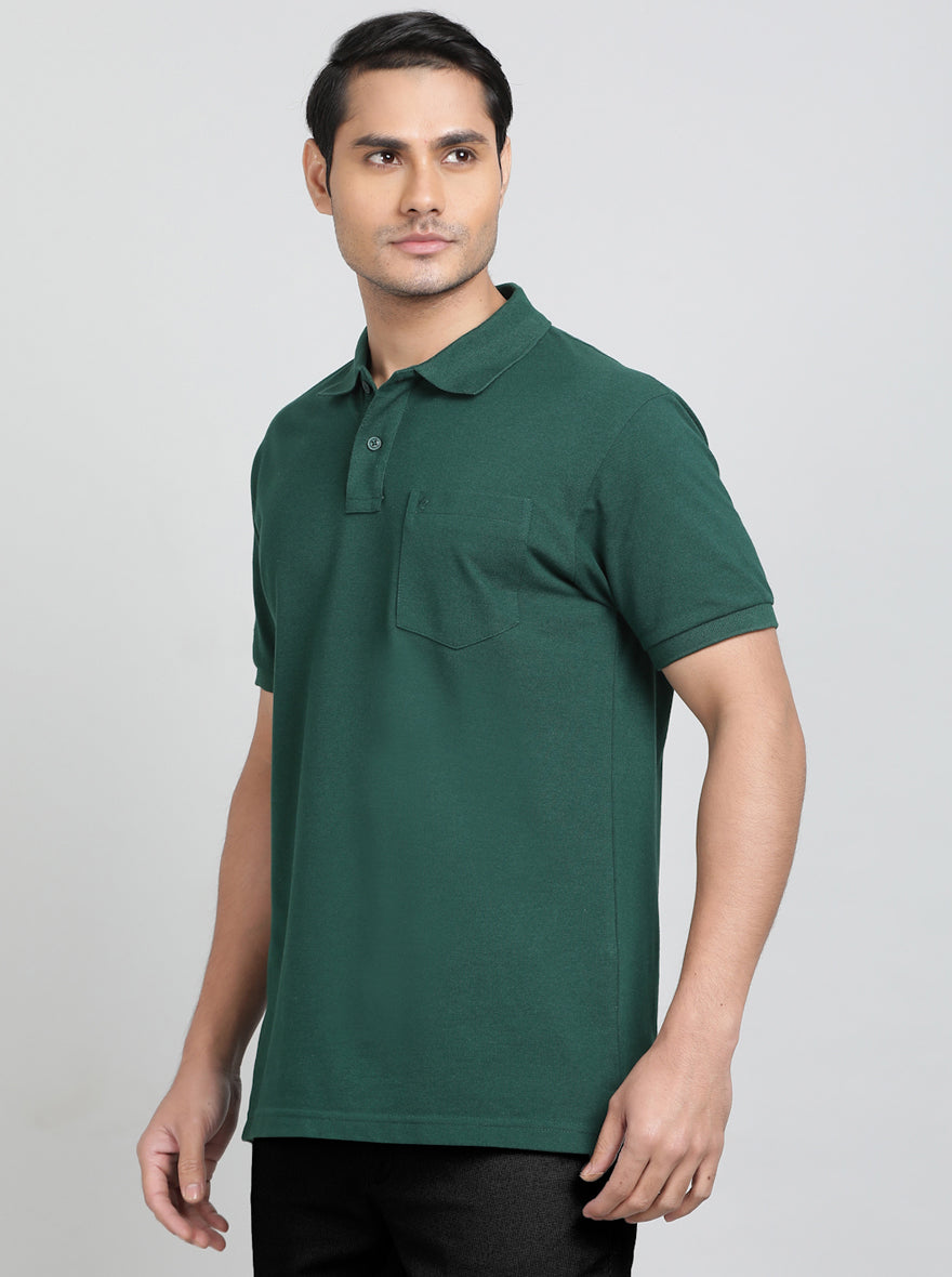 Green Solid Regular Fit Polo T-Shirt | Greenfibre