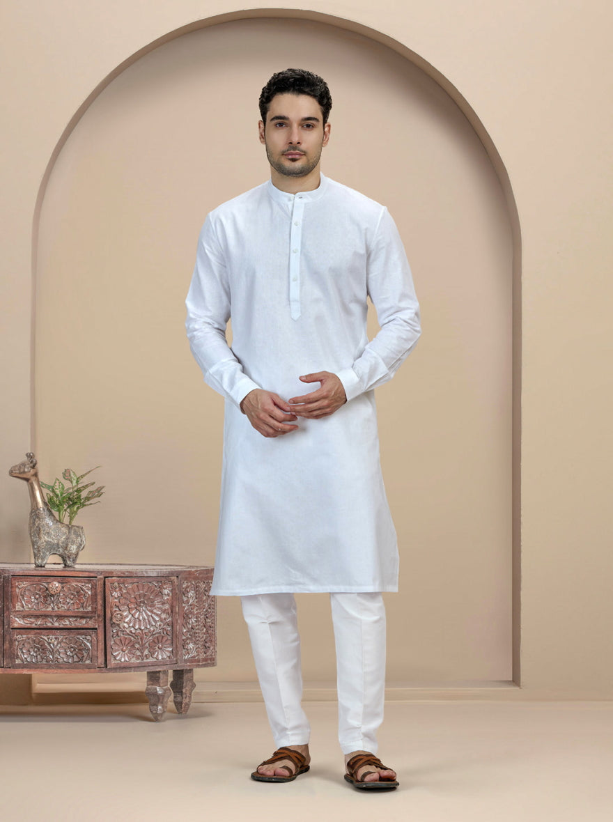 White Self Textured Kurta | The Kurta Company
