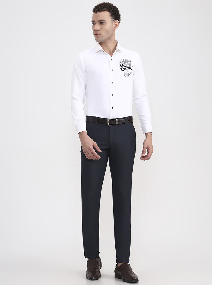 Blue Printed Slim Fit Club Wear Trouser | JB Studio