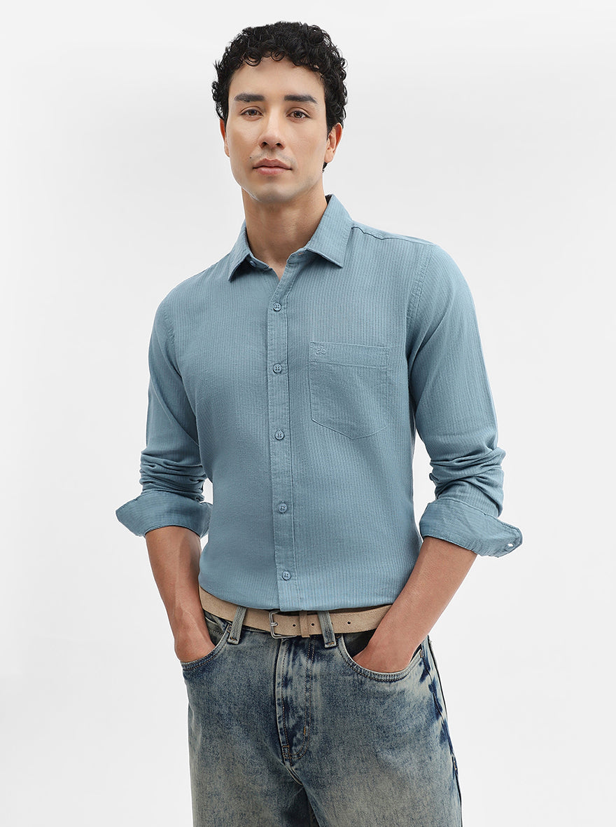 Teal Solid Slim Fit Casual Shirt | JadeBlue