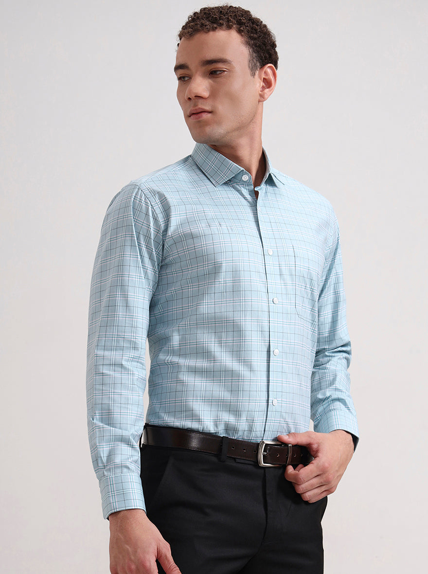 Green Checked Slim Fit Formal Shirt | Metal