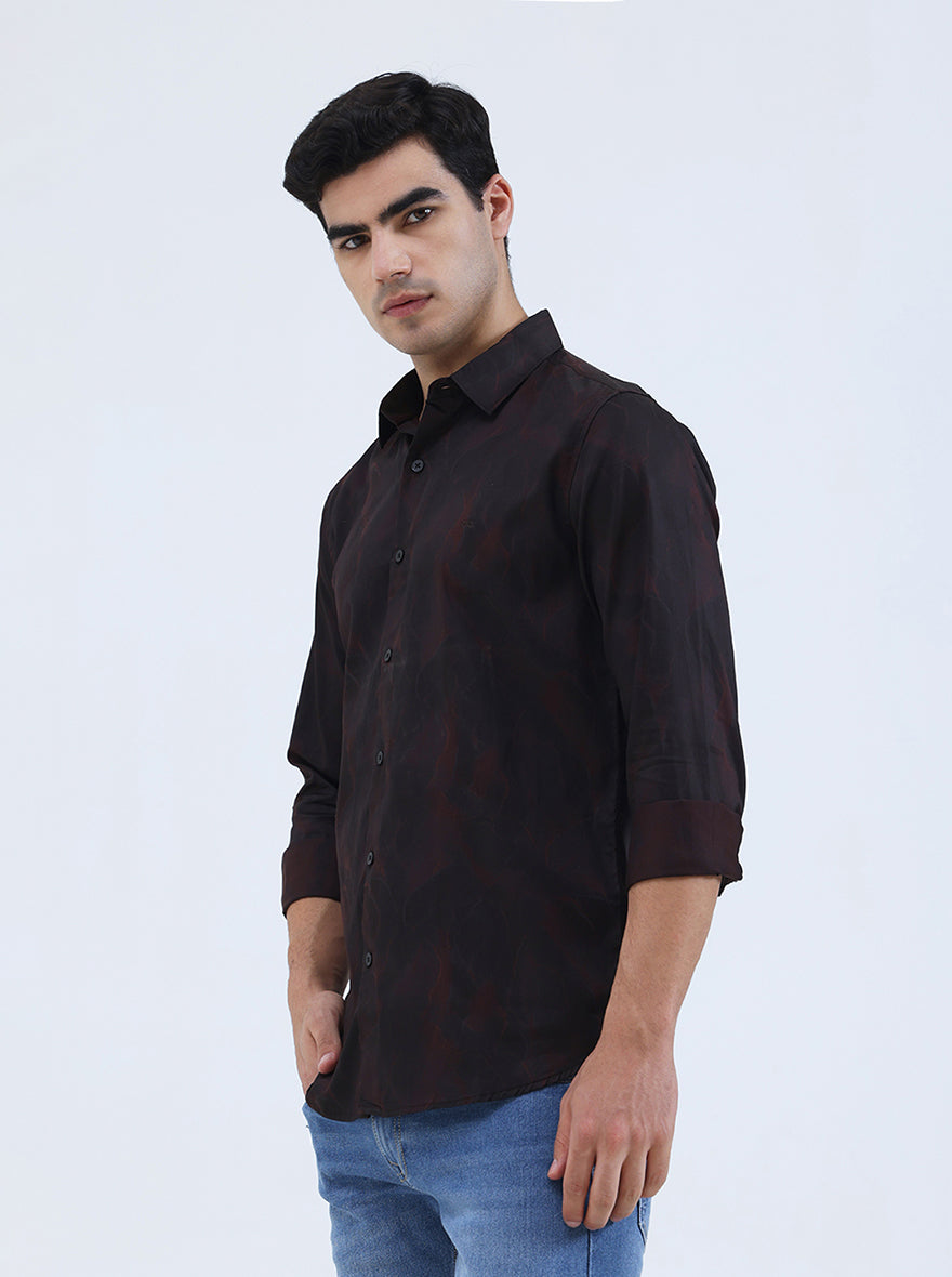 Brown Printed Slim Fit Casual Shirt | JadeBlue