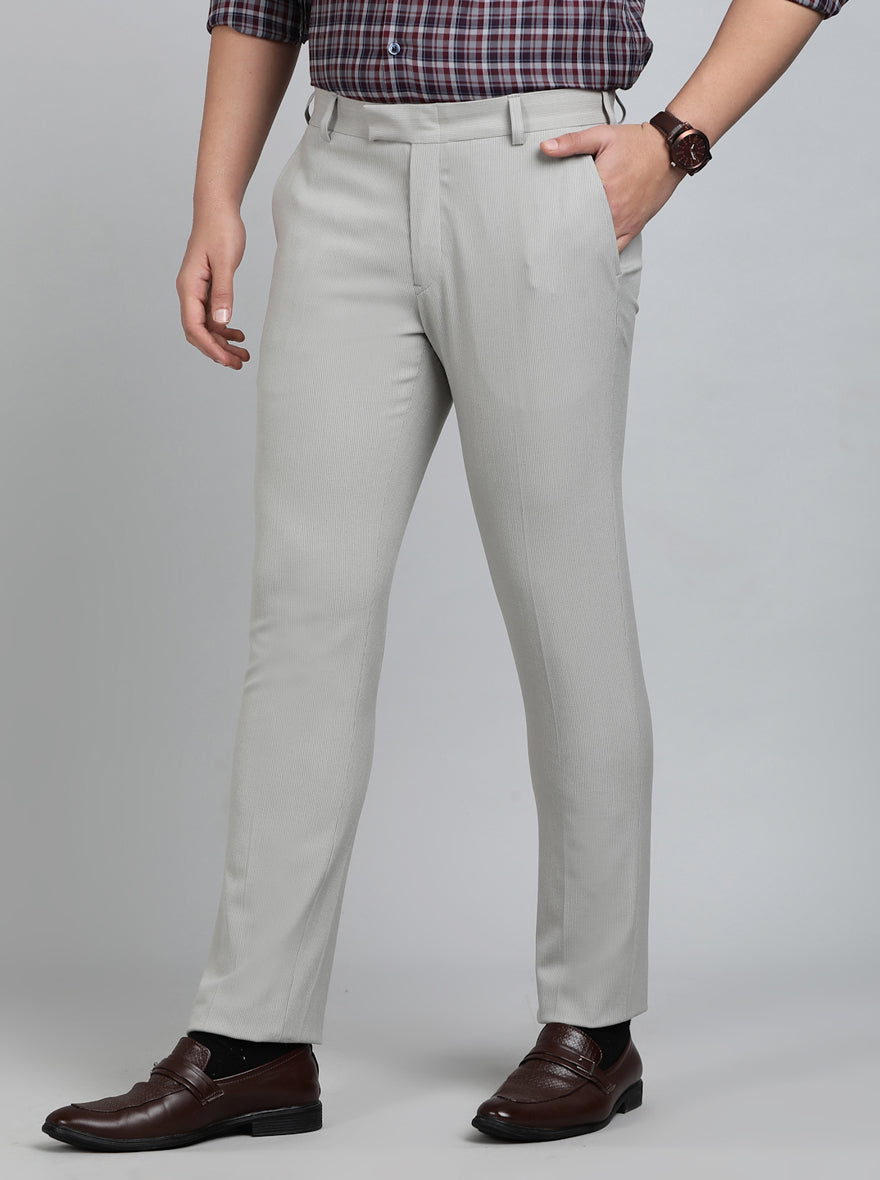 Grey Striped Super Slim Fit Formal Trouser | JadeBlue Youth