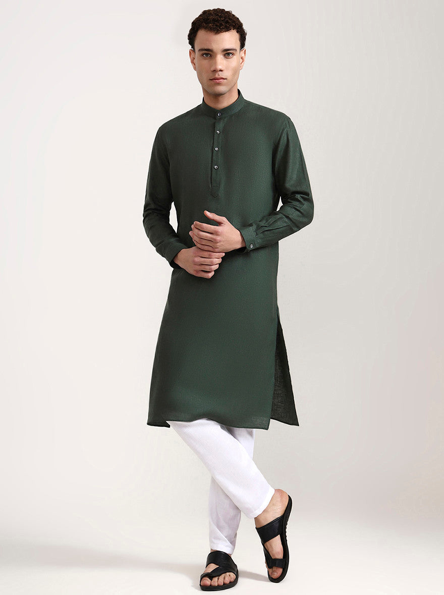 Green Solid Modi Kurta | JadeBlue