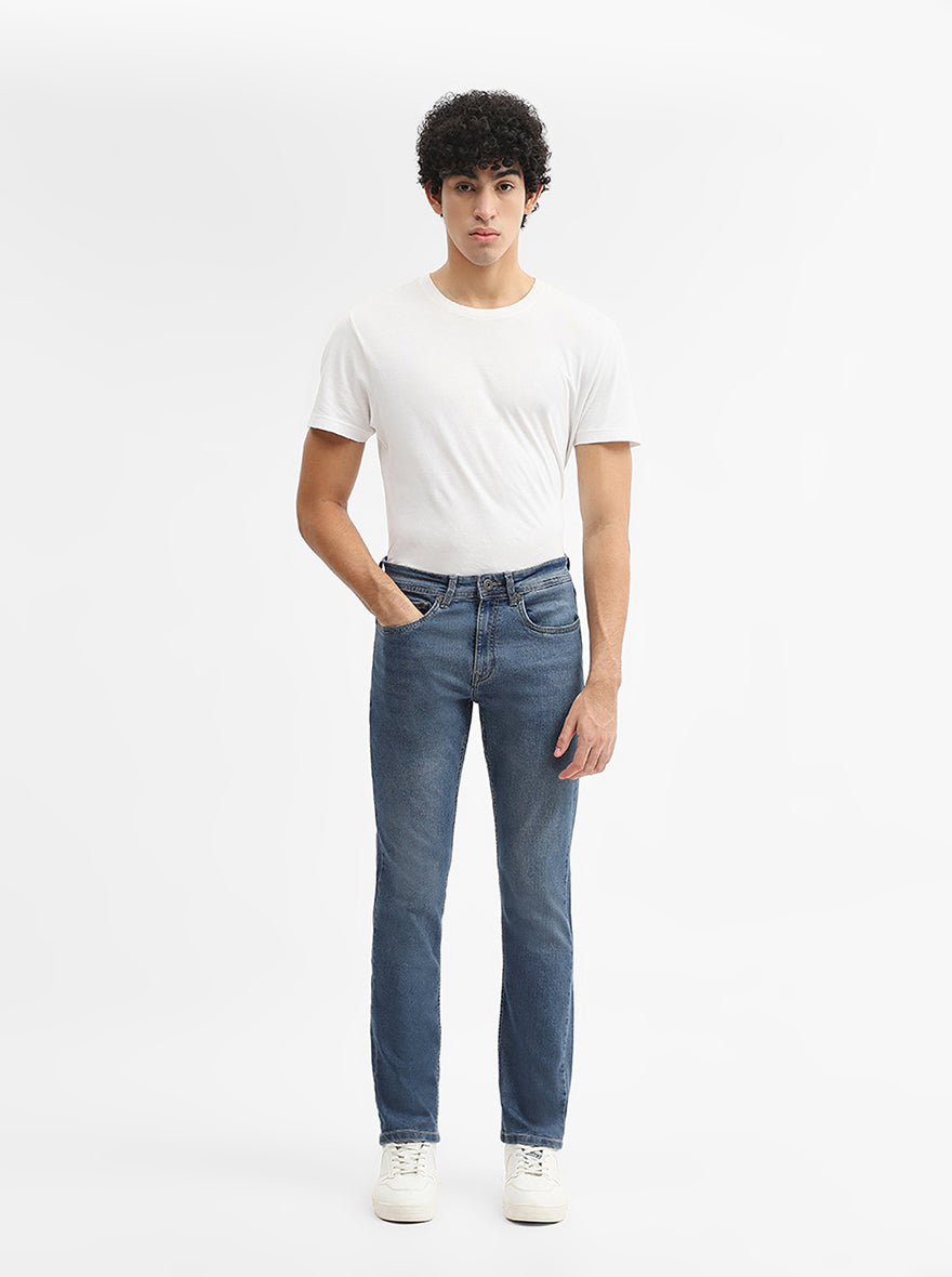 Dark Indigo Blue Washed Straight Fit Jeans | Greenfibre