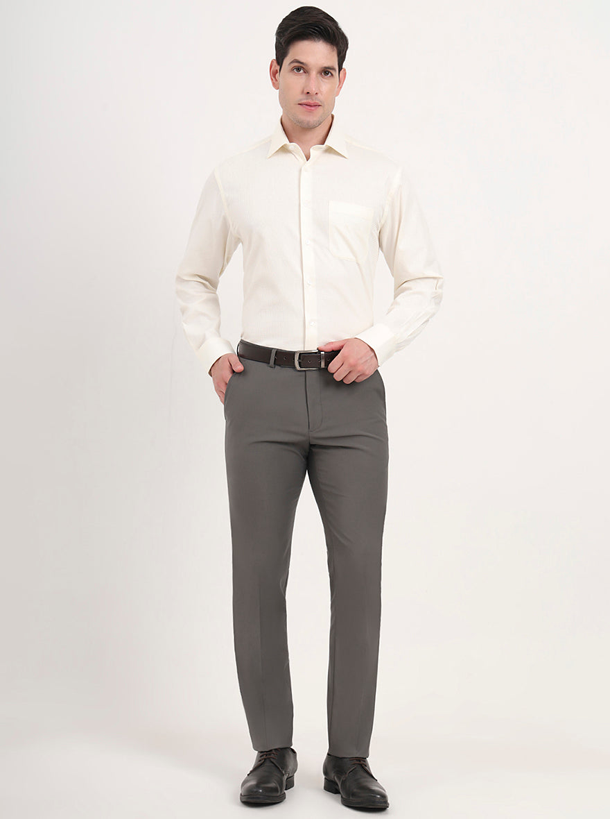 Grey Solid Slim Fit Formal Trouser | Metal