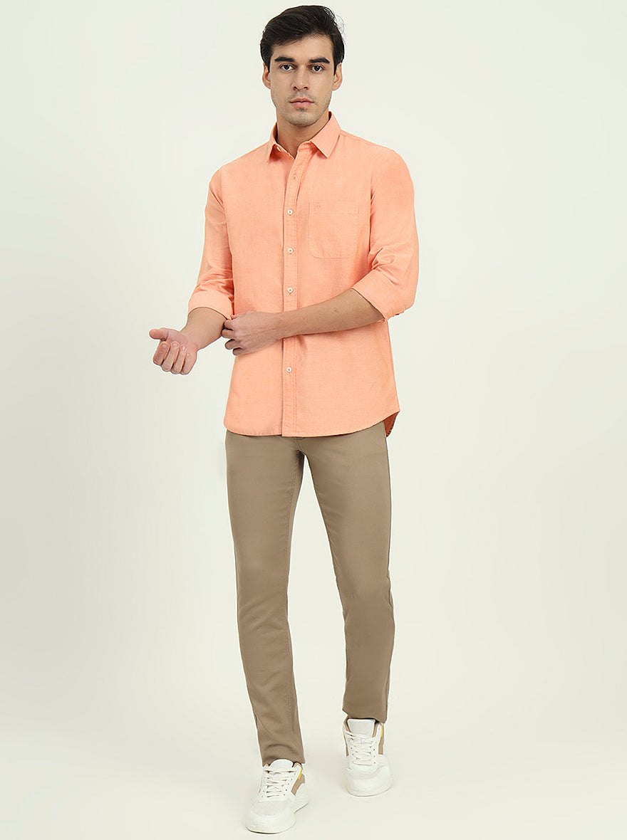 Orange Solid Slim Fit Casual Shirt | JadeBlue