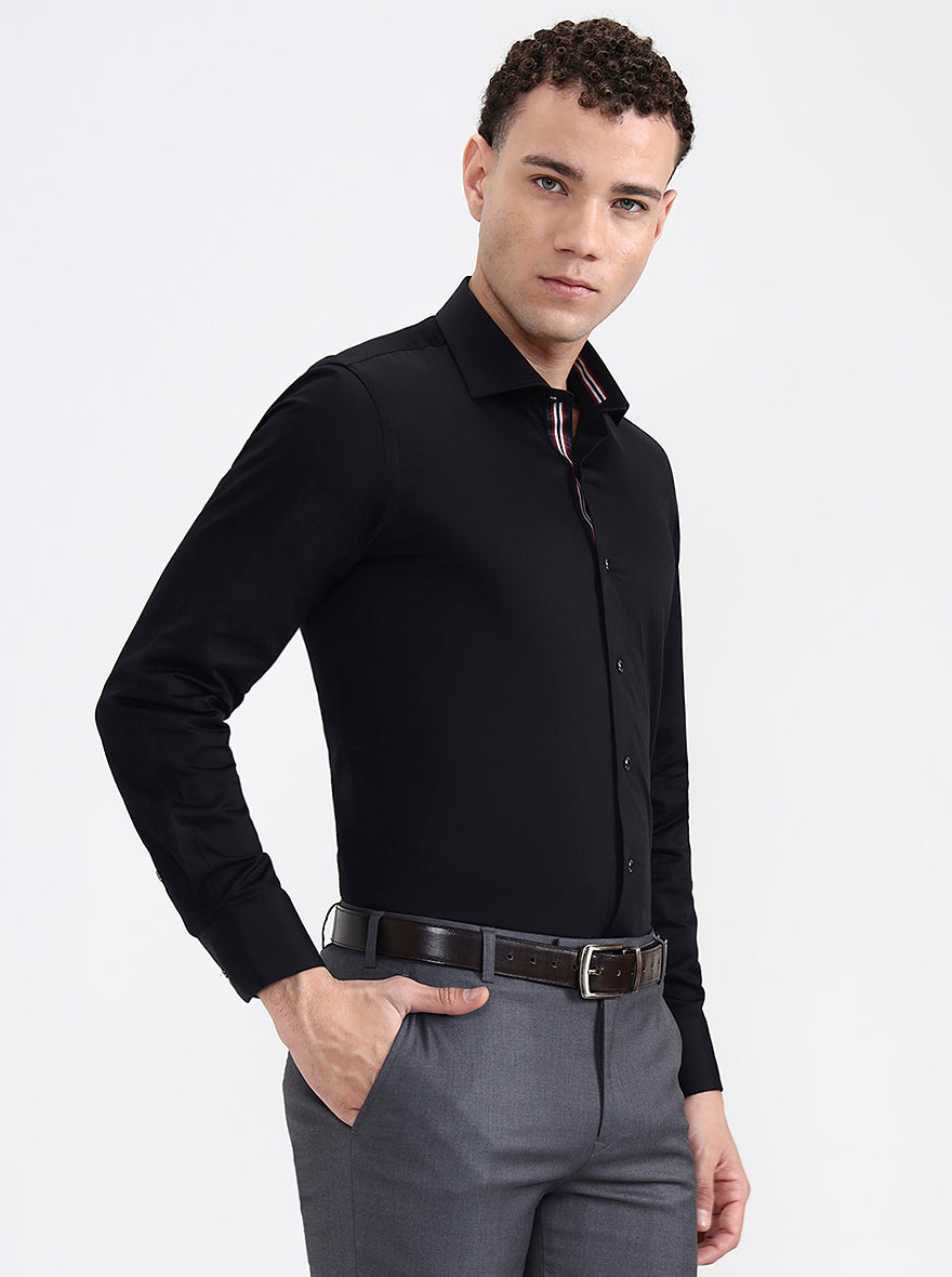 Black Solid Slim Fit Party Wear Shirt | JB X JB