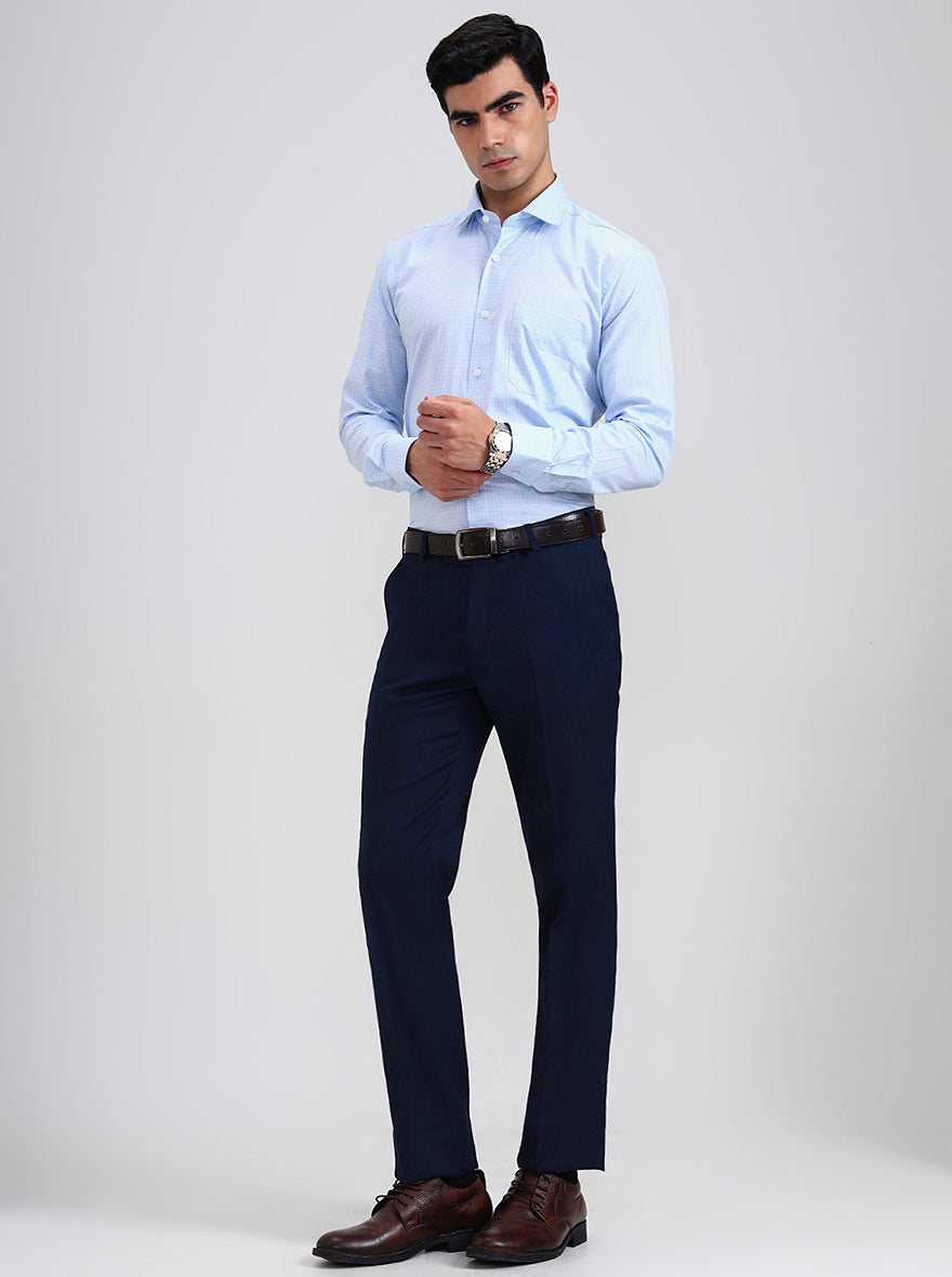 Navy Blue Solid Slim Fit Formal Trouser | Metal